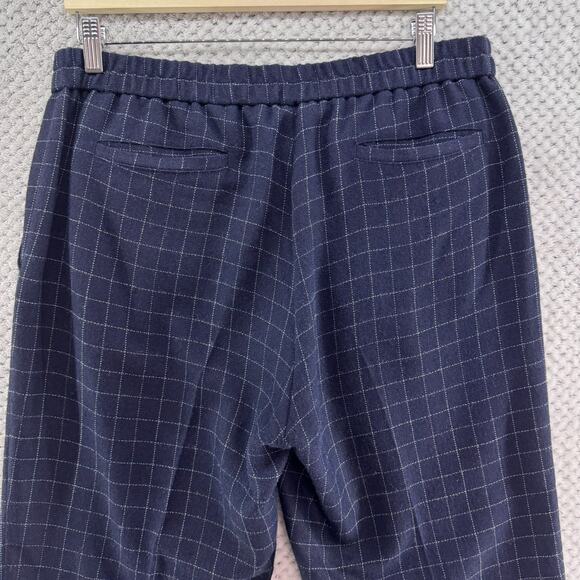 Eileen Fisher Pants Womens M Blue Checked Tussah Silk Straight Tapered Pocket - Picture 8 of 14